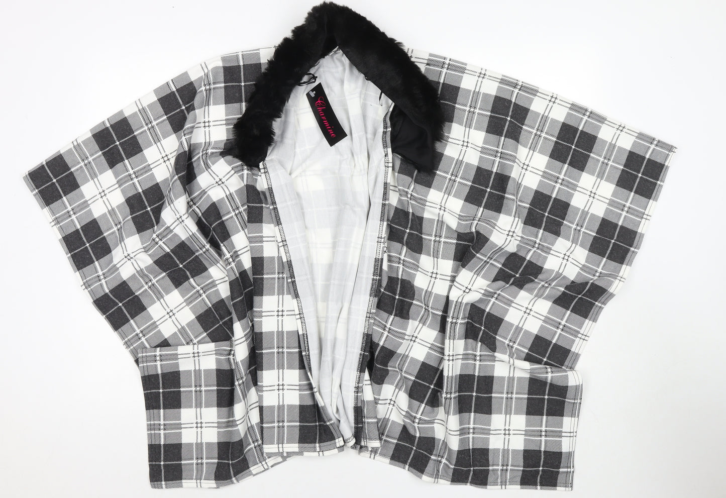 Charmine Womens Black Check Polyester Shawl/Wrap - Collared