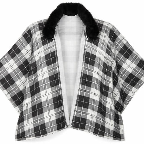 Charmine Womens Black Check Polyester Shawl/Wrap - Collared