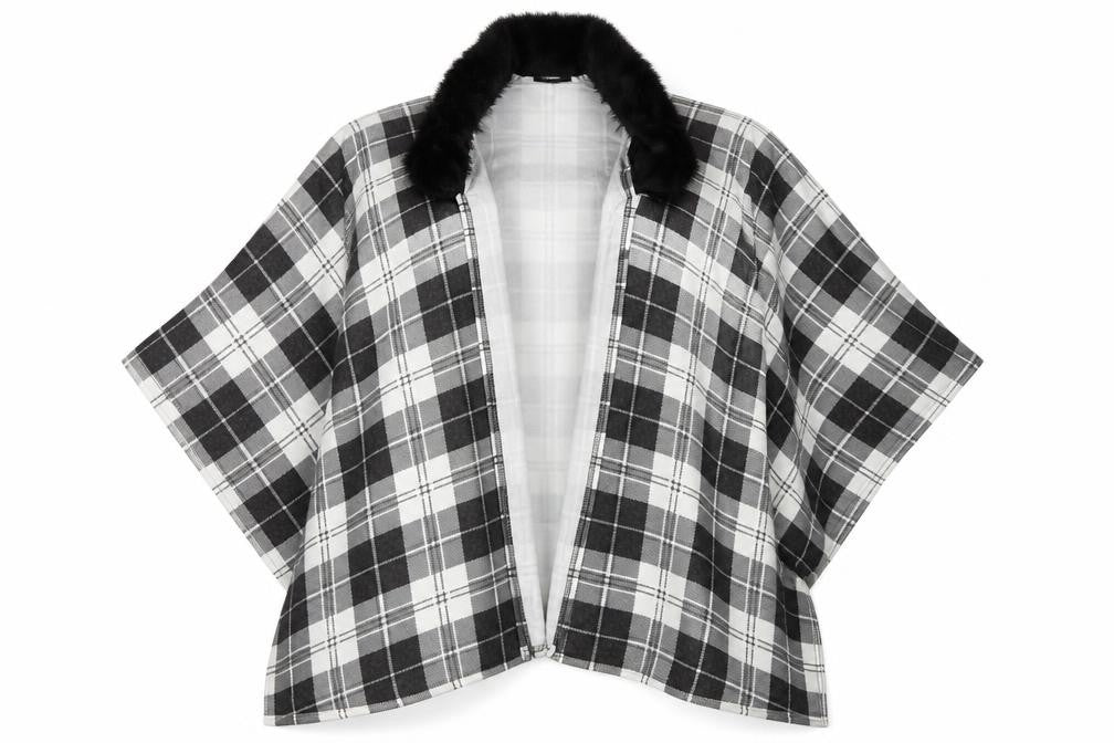 Charmine Womens Black Check Polyester Shawl/Wrap - Collared