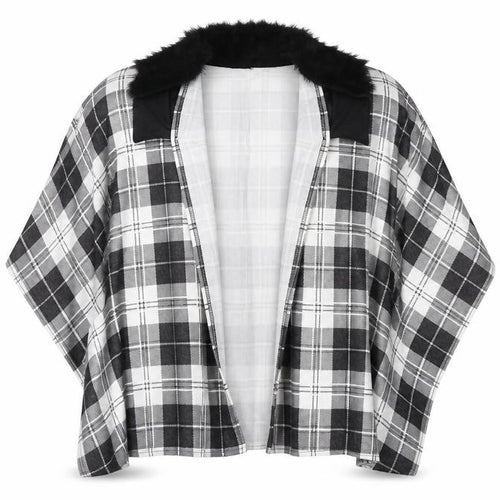 Charmine Womens Black Check Polyester Shawl/Wrap - Collared