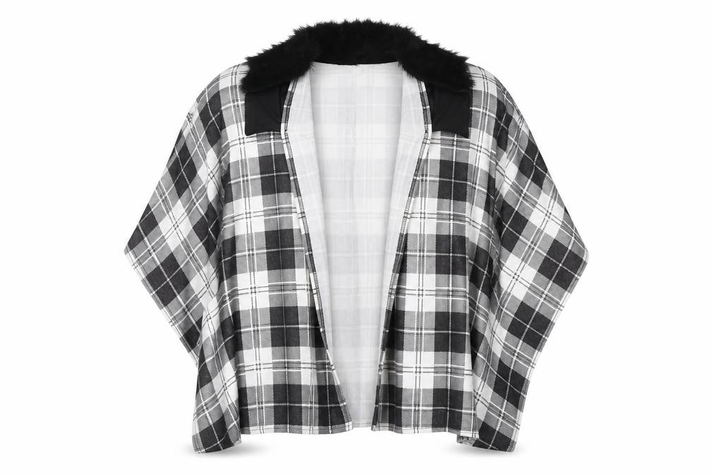 Charmine Womens Black Check Polyester Shawl/Wrap - Collared