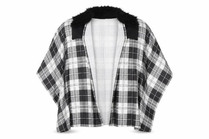 Charmine Womens Black Check Polyester Shawl/Wrap - Collared