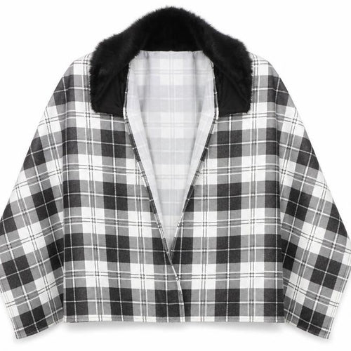 Charmine Womens Black Check Polyester Shawl/Wrap