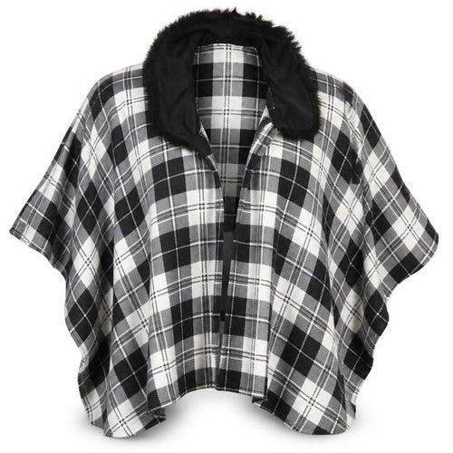 Charmine Womens Black Check Polyester Shawl/Wrap - Collared