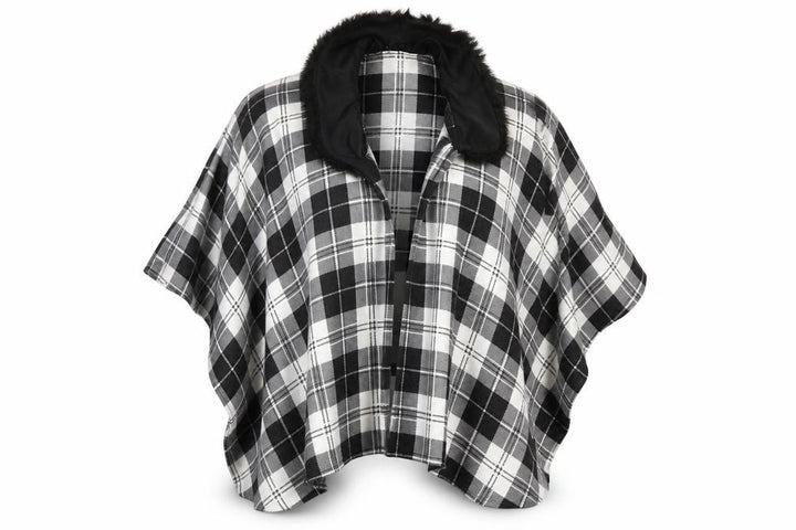 Charmine Womens Black Check Polyester Shawl/Wrap - Collared