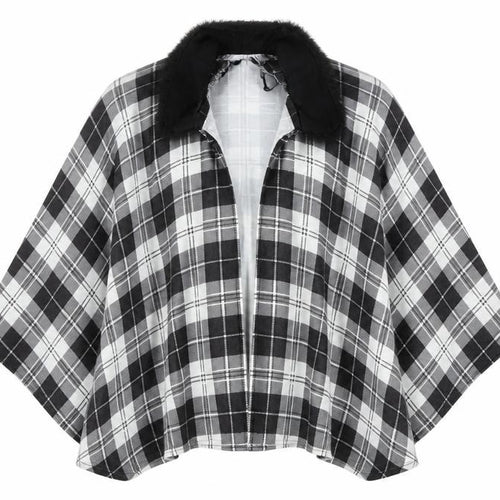 Charmine Womens Black Check Polyester Shawl/Wrap - Collared