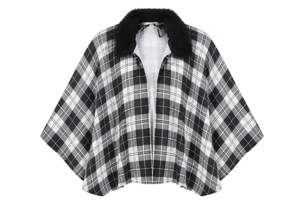 Charmine Womens Black Check Polyester Shawl/Wrap - Collared