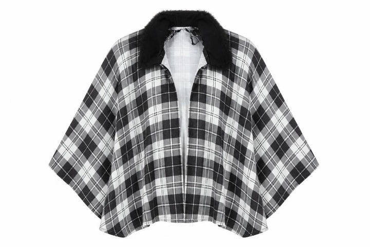 Charmine Womens Black Check Polyester Shawl/Wrap - Collared