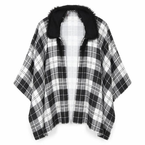 Charmine Womens Black Check Polyester Shawl/Wrap - Collared