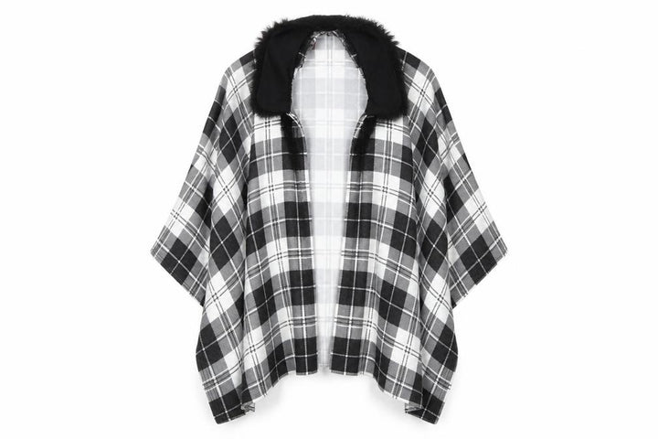 Charmine Womens Black Check Polyester Shawl/Wrap - Collared
