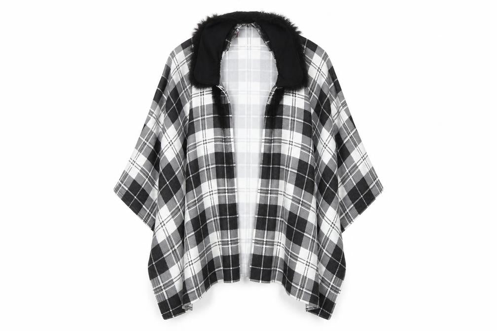 Charmine Womens Black Check Polyester Shawl/Wrap - Collared