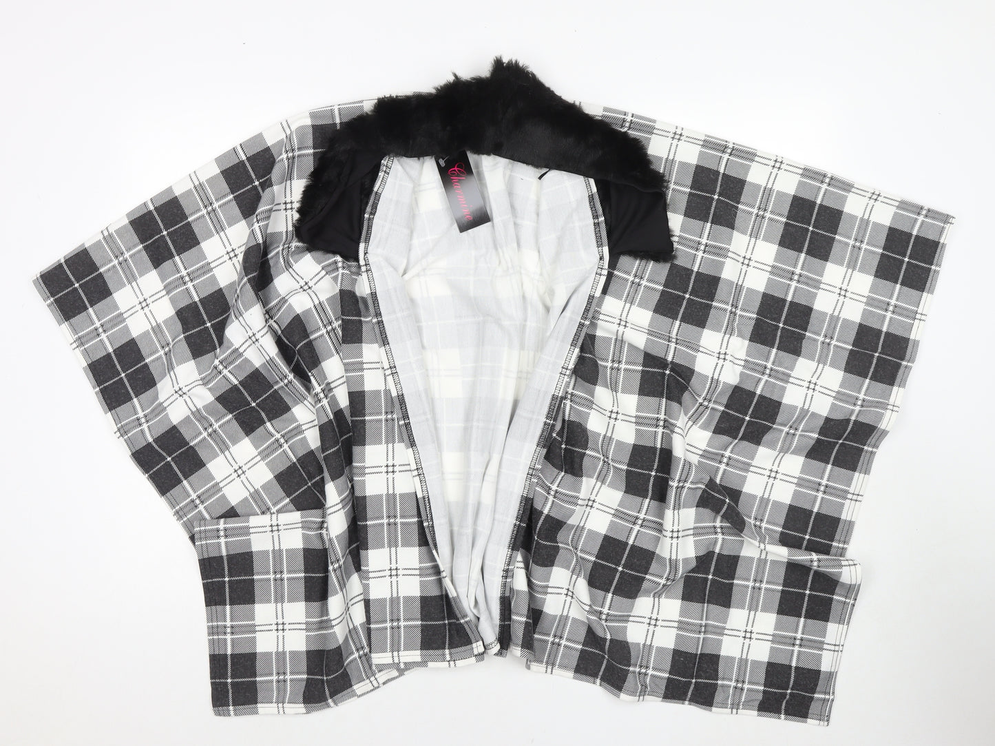 Charmine Womens Black Check Polyester Shawl/Wrap - Collared