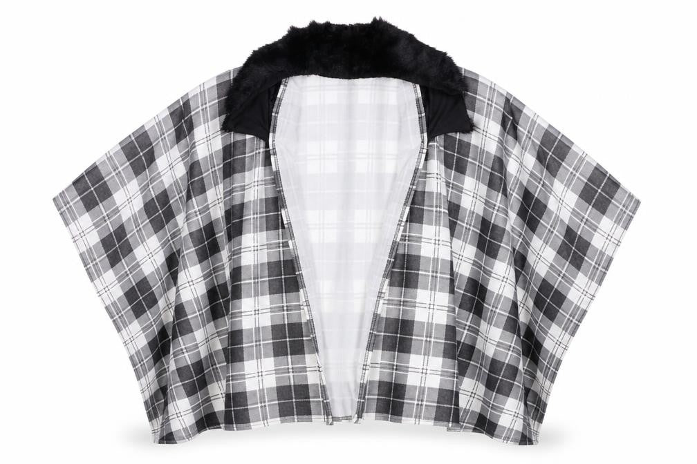 Charmine Womens Black Check Polyester Shawl/Wrap - Collared