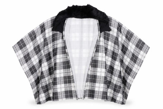 Front view of Charmine women’s black check polyester shawl/wrap - collared
