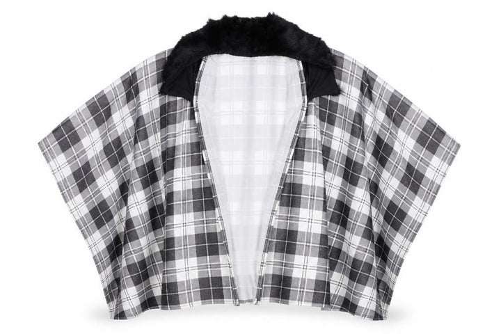 Charmine Womens Black Check Polyester Shawl/Wrap - Collared