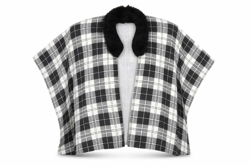 Charmine Womens Black Check Polyester Shawl/Wrap