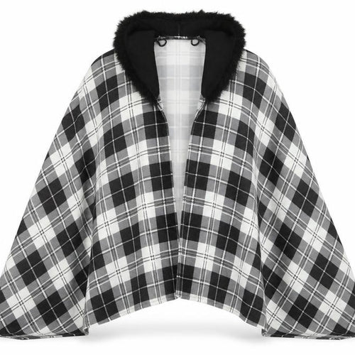 Charmine Womens Black Check Polyester Shawl/Wrap - Collared