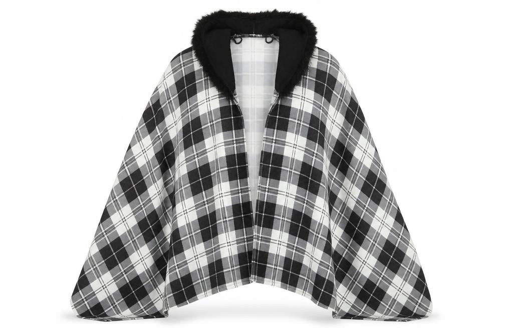 Charmine Womens Black Check Polyester Shawl/Wrap - Collared