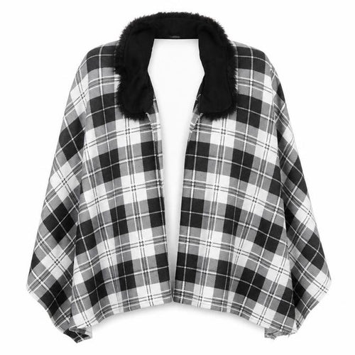 Charmine Womens Black Check Polyester Shawl/Wrap - Collared