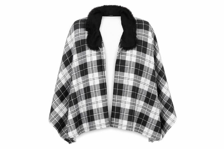 Charmine Womens Black Check Polyester Shawl/Wrap - Collared