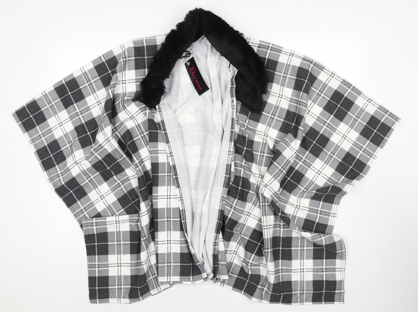 Charmine Womens Black Check Polyester Shawl/Wrap - Collared