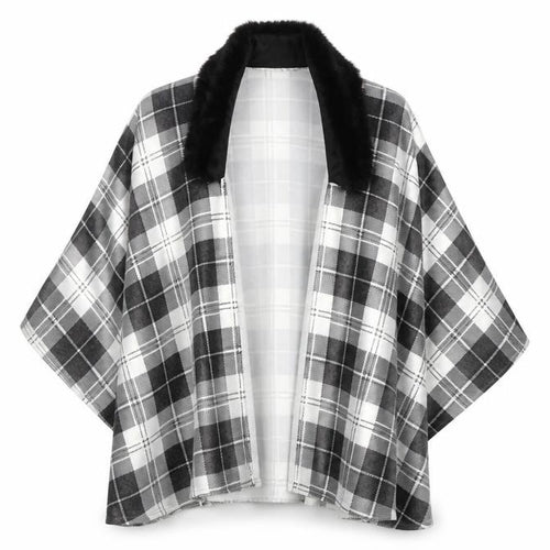 Charmine Womens Black Check Polyester Shawl/Wrap - Collared