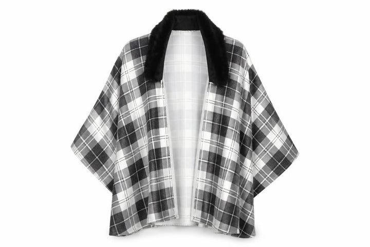 Charmine Womens Black Check Polyester Shawl/Wrap - Collared