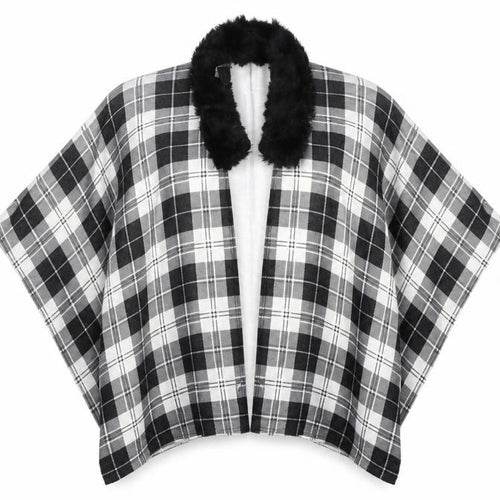 Charmine Womens Black Check Polyester Shawl/Wrap - Collared