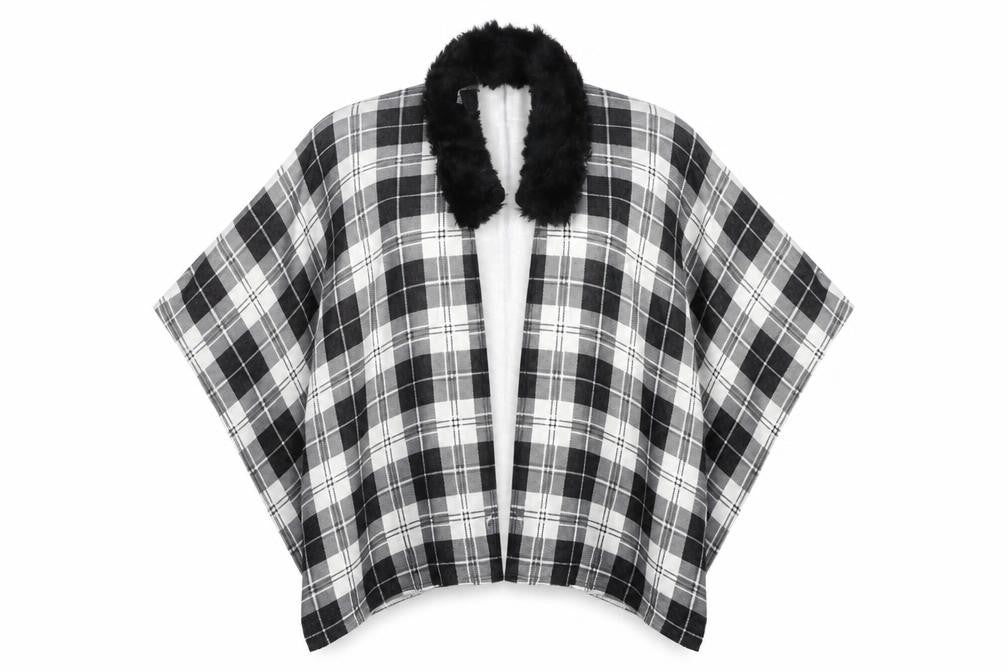 Charmine Womens Black Check Polyester Shawl/Wrap - Collared