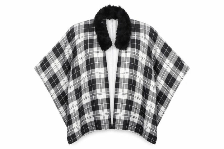 Charmine Womens Black Check Polyester Shawl/Wrap - Collared