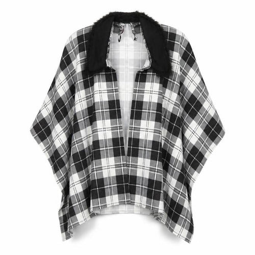 Charmine Womens Black Check Polyester Shawl/Wrap - Collared