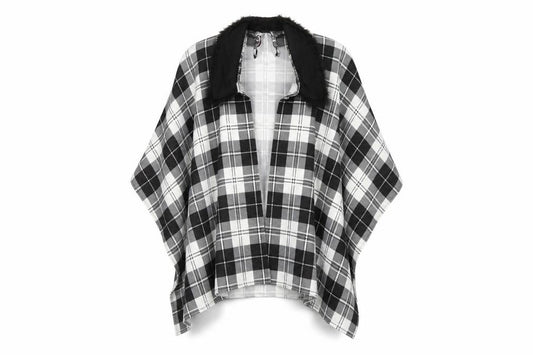 Front view of Charmine women’s black check polyester shawl/wrap - collared