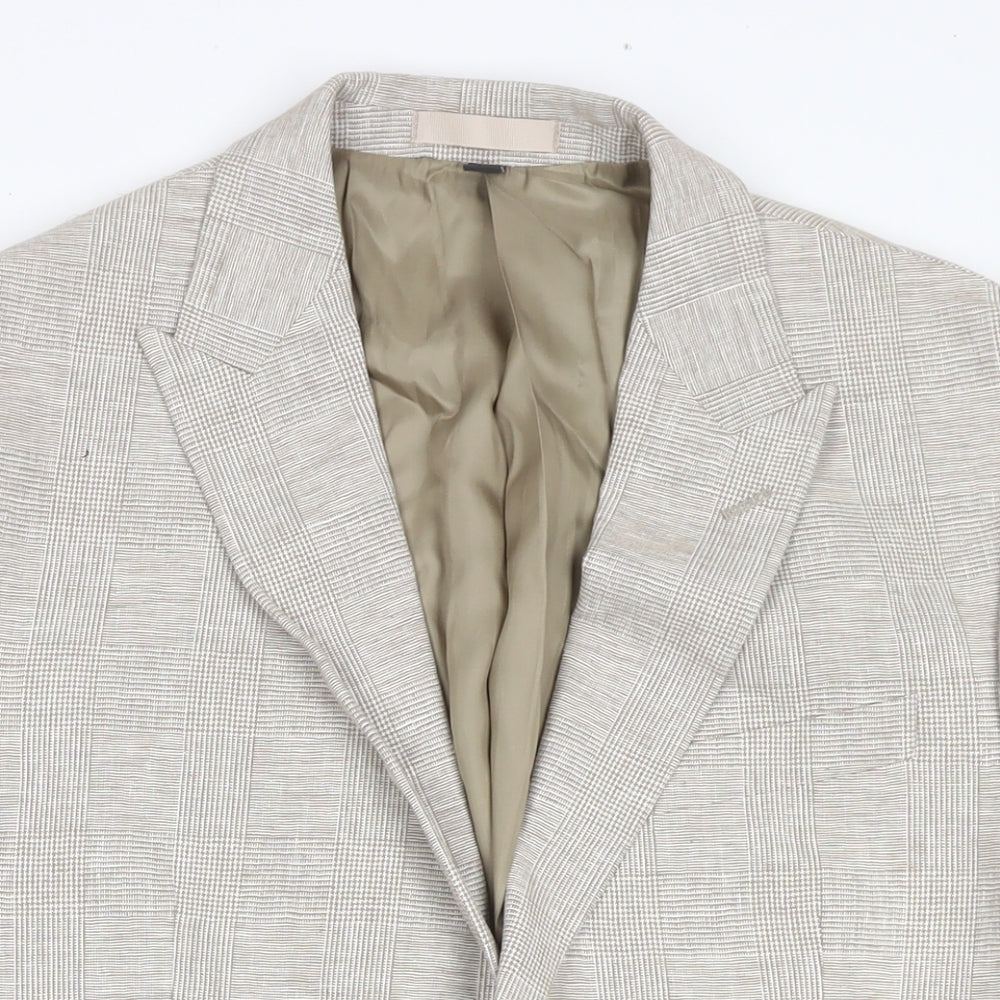 Marks and Spencer Mens Beige Check Leather Jacket Suit Jacket Size 42 Regular