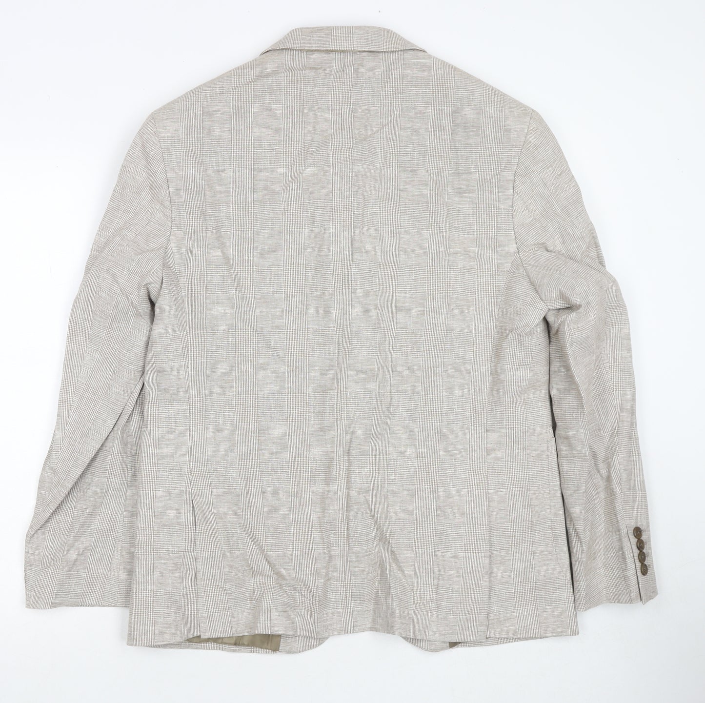 Marks and Spencer Mens Beige Check Linen Jacket Suit Jacket Size 38 Regular