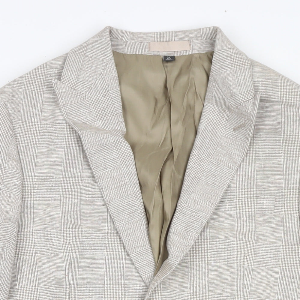 Marks and Spencer Mens Beige Check Linen Jacket Suit Jacket Size 38 Regular