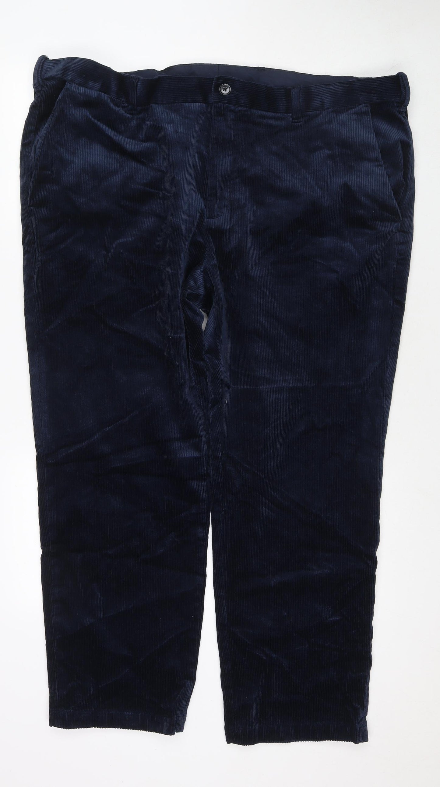 Marks and Spencer Mens Blue Cotton Trousers Size 46 in L29 in Regular Zip