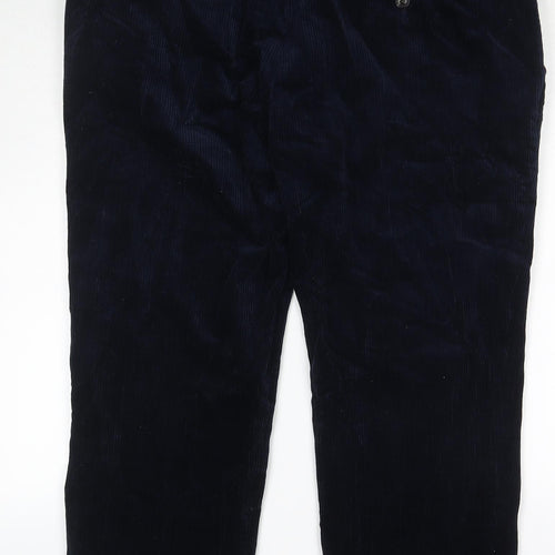 Marks and Spencer Mens Blue Cotton Trousers Size 46 in L29 in Regular Zip