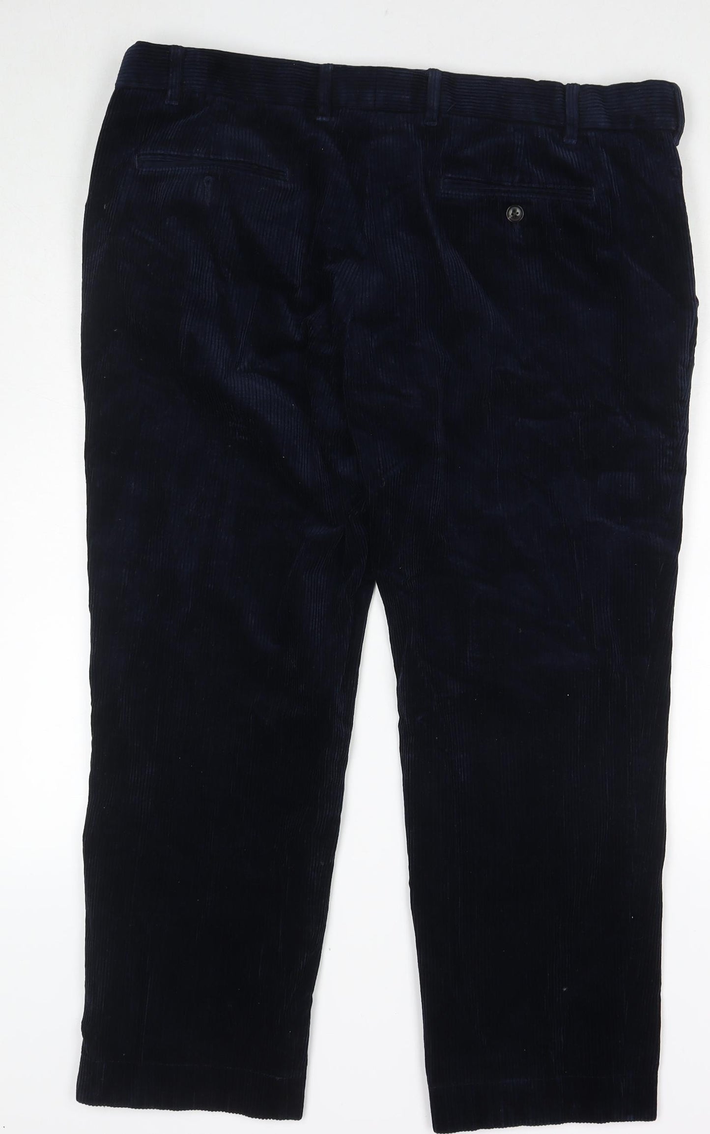 Marks and Spencer Mens Blue Cotton Trousers Size 46 in L29 in Regular Zip