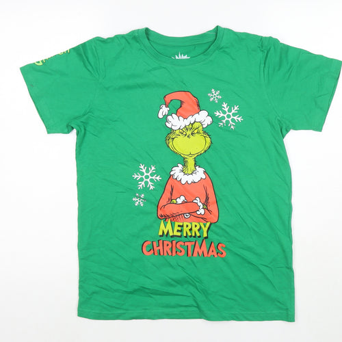 The Grinch Boys Green Cotton Basic T-Shirt Size 13-14 Years Round Neck Pullover - Merry Christmas Grinch