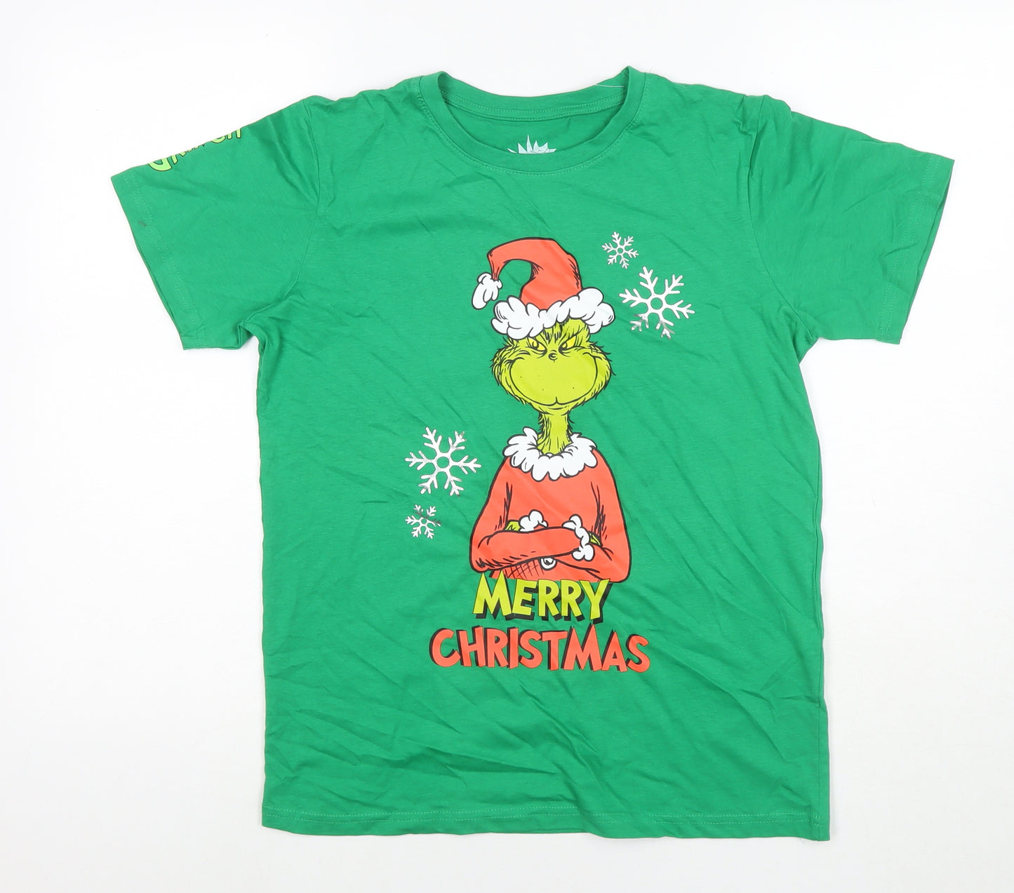 The Grinch Boys Green Cotton Basic T-Shirt Size 13-14 Years Round Neck Pullover - Merry Christmas Grinch