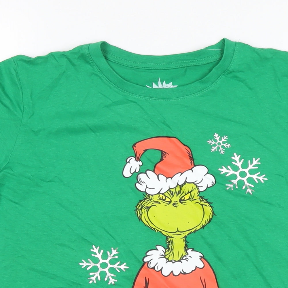 The Grinch Boys Green Cotton Basic T-Shirt Size 13-14 Years Round Neck Pullover - Merry Christmas Grinch