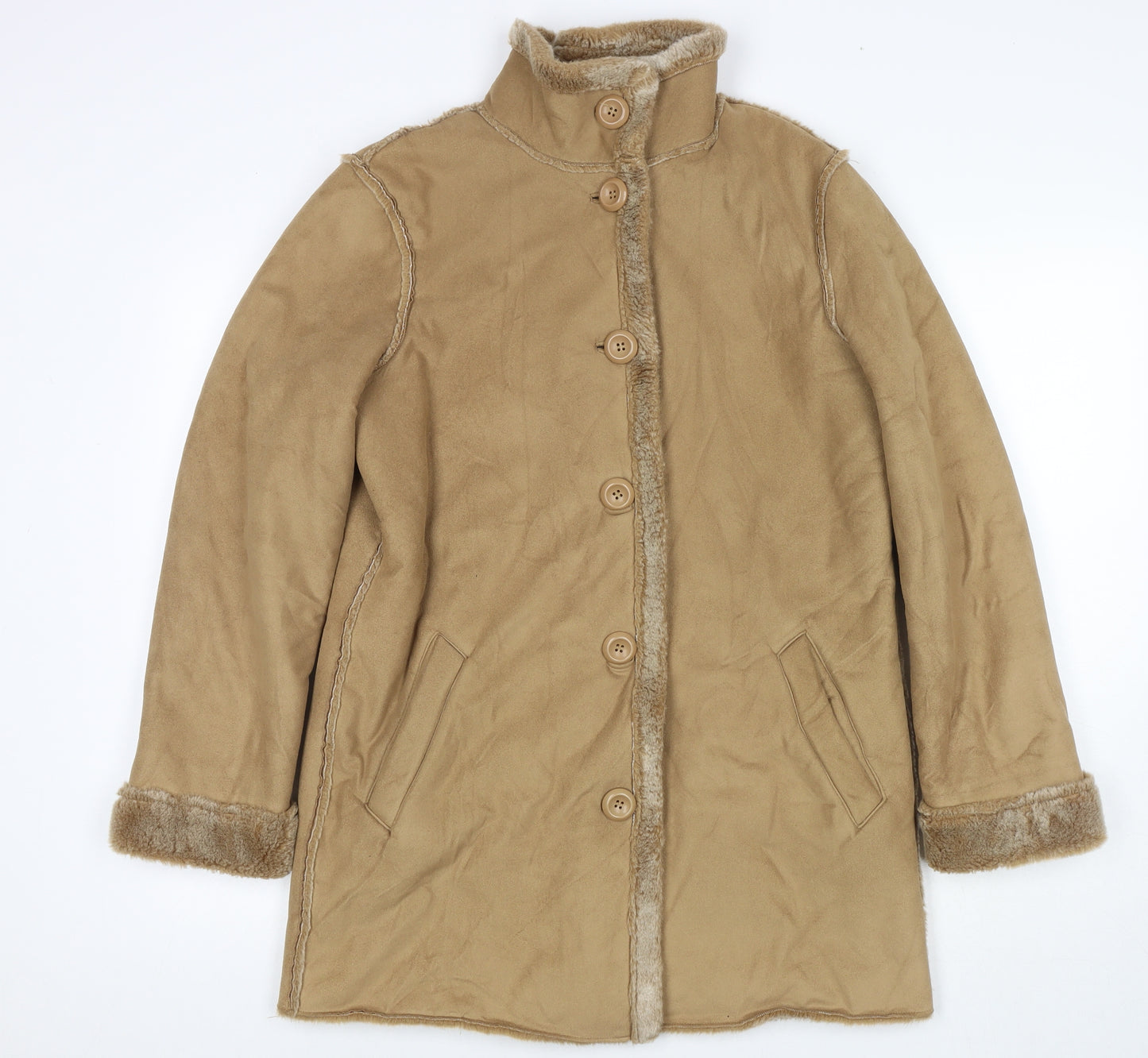 Debenhams Womens Brown Overcoat Coat Size 10 Button - Suede Type