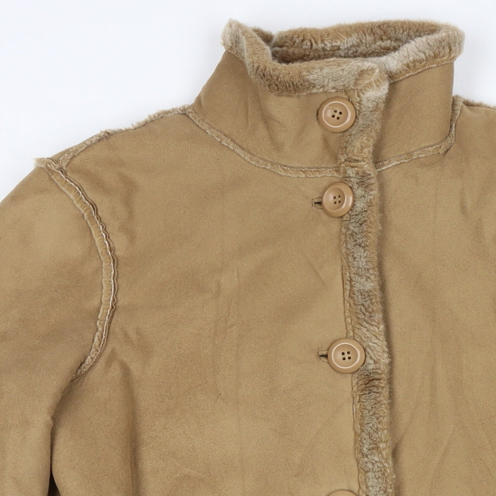 Debenhams Womens Brown Overcoat Coat Size 10 Button - Suede Type