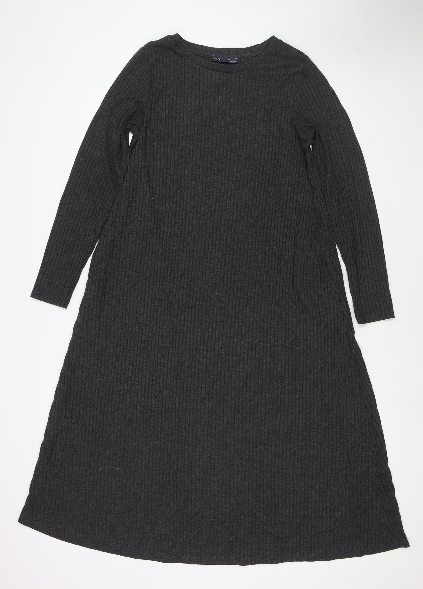 Marks and Spencer Womens Grey Polyester Jumper Dress Size 14 Round Neck Pullover