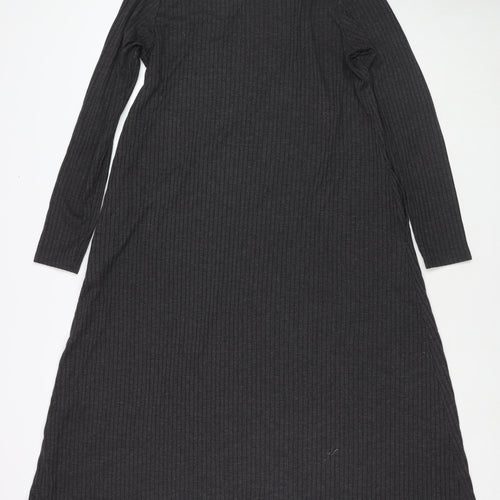 Marks and Spencer Womens Grey Polyester Jumper Dress Size 14 Round Neck Pullover