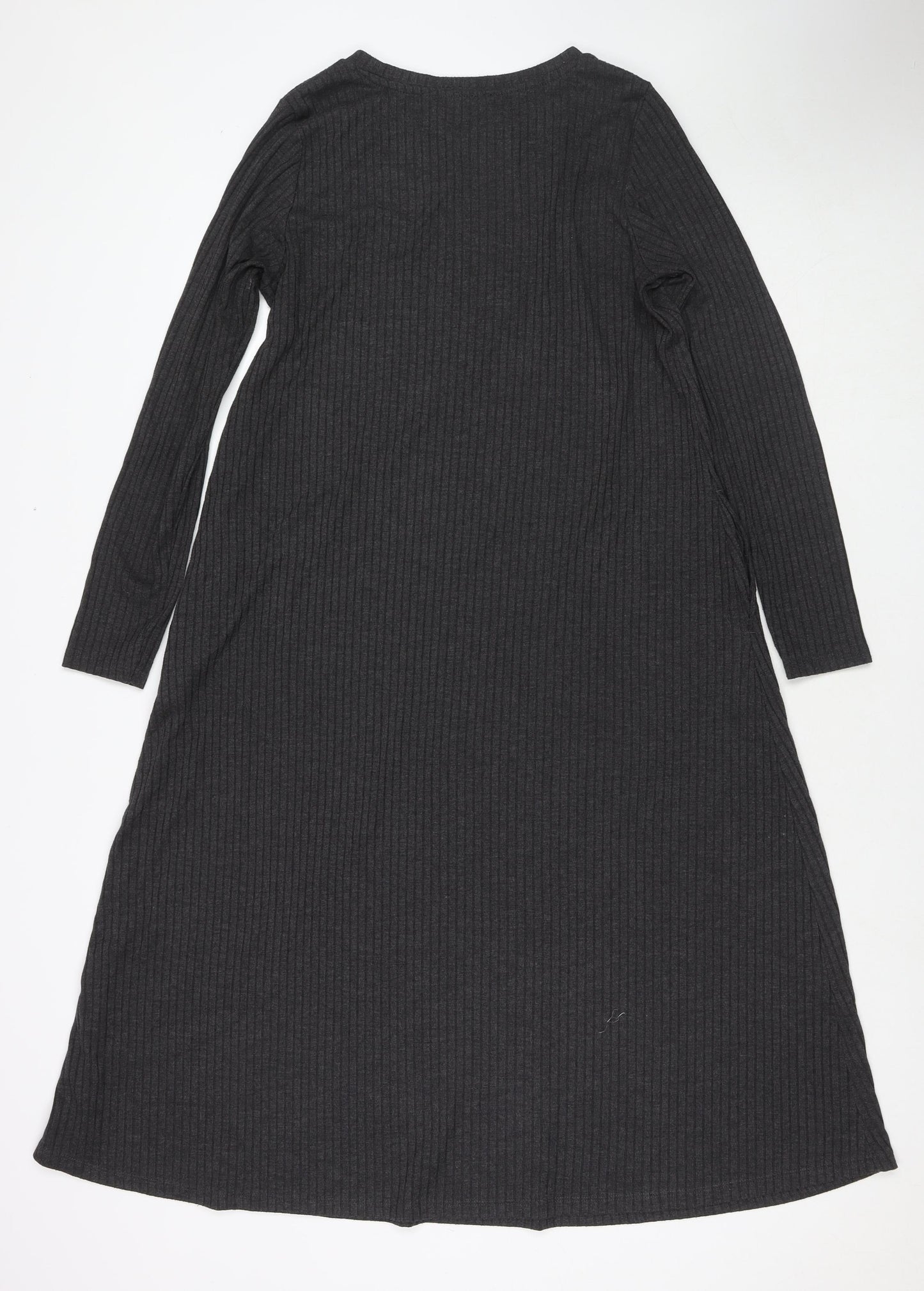 Marks and Spencer Womens Grey Polyester Jumper Dress Size 14 Round Neck Pullover