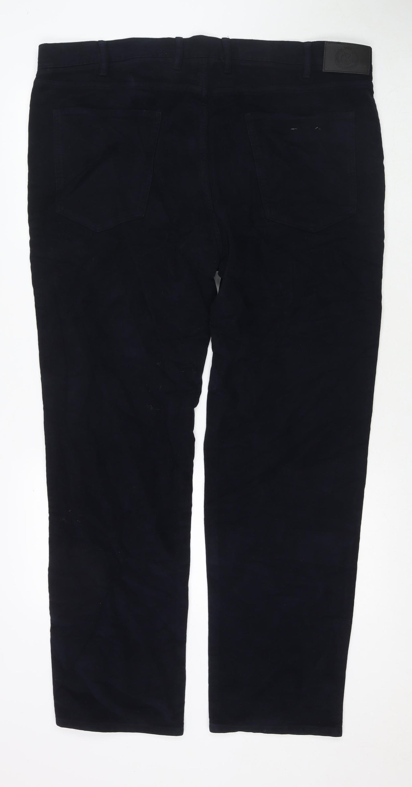 Marks and Spencer Mens Blue Cotton Trousers Size 42 in L33 in Regular Zip