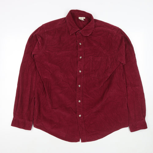 Cotton Traders Mens Red Cotton Button-Up Size M Collared Button