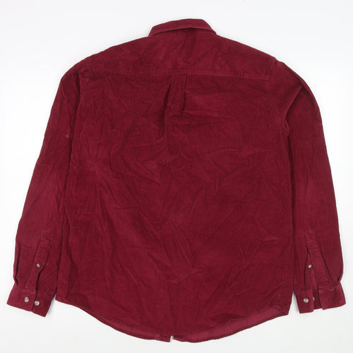 Cotton Traders Mens Red Cotton Button-Up Size M Collared Button