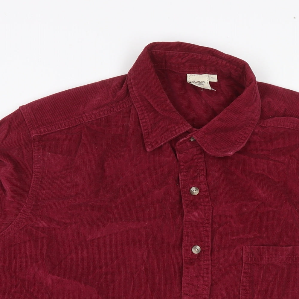 Cotton Traders Mens Red Cotton Button-Up Size M Collared Button